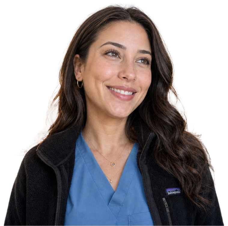 Smiling psychiatric provider in scrubs